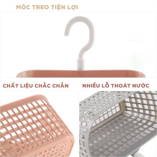 Rổ treo đựng đồ, dụng cụ có móc trong nhà bếp, phòng tắm đa năng tiện dụng - Chính hãng Nhựa Việt Nhật