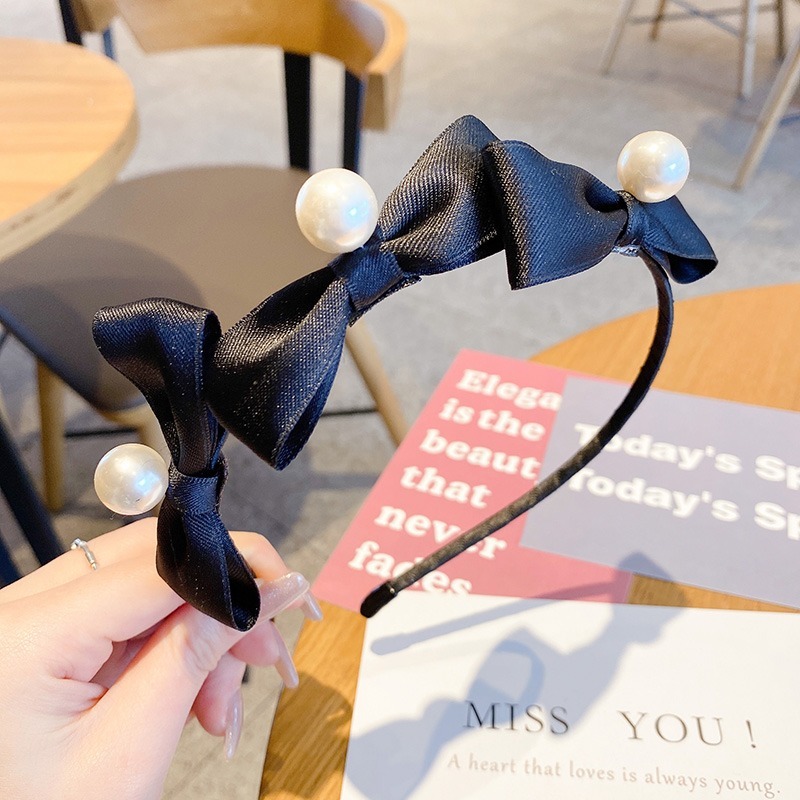 Cài tóc nơ vải satin đính ngọc trai phong cách vintage