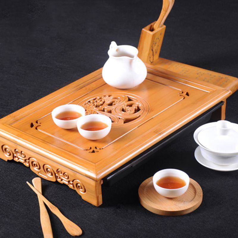 Khay trà, bàn trà Đạo bằng tre  thông minh cao cấp điêu khắc kiểu Nhật-  tea tray, Japanese style tea table