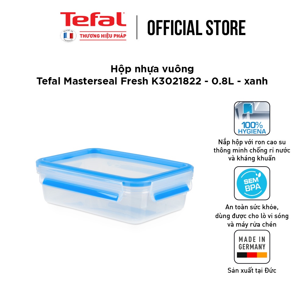 Hộp nhựa vuông Tefal Masterseal Fresh K3021822 - 0.8L - xanh