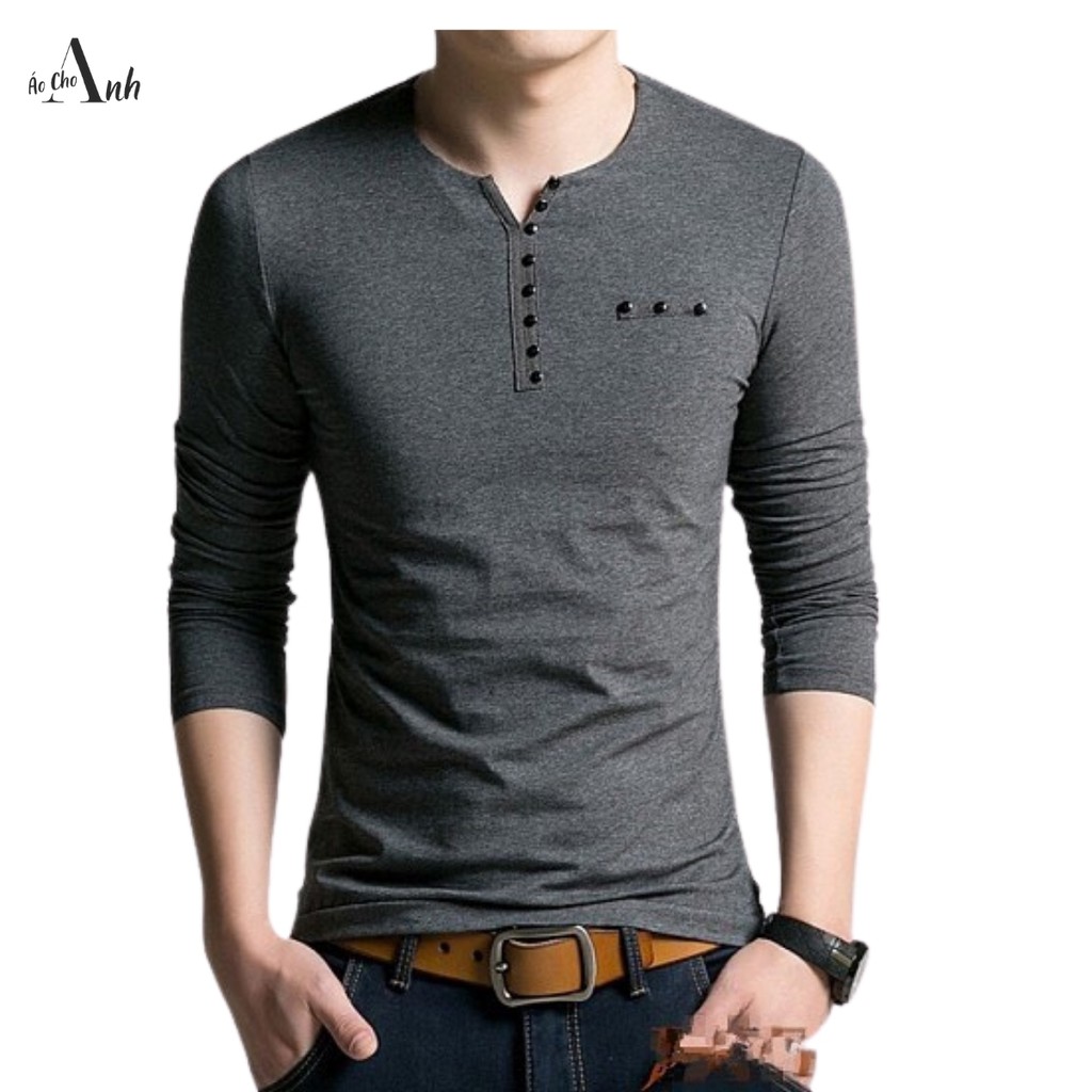 Áo thun nam tay dài cổ tròn có dính hạt bắt mắt thời trang áo thun nam hàn quốc - A011