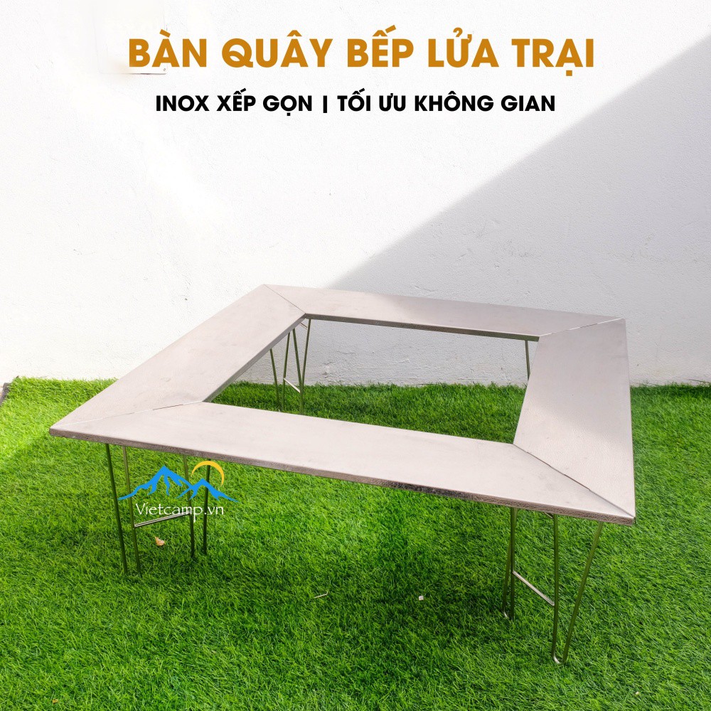 Bàn quây bếp lửa trại Camping Moon inox 304 vân nhám Siêu bền đẹp - Siêu chắc chắn (kèm túi đựng) T-500