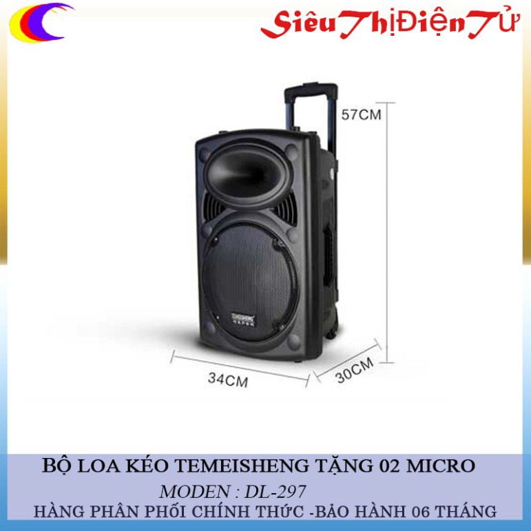 LOA KÉO TEMEISHENG DP-297L loại 3 tấc- LOA KÉO DP-297 KÈM 2 MIC - LOA KÉO KARAOKE CÓ BÌNH ÁC QUY HÁY KARAOKE ĐƯỢC LÂU . 