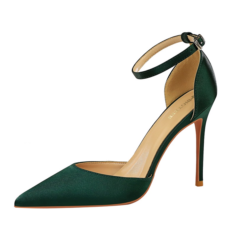 Bigtree Giày Cao Gót Mũi Nhọn Một Dây Bằng Satin Đơn Giản Nhập Khẩu Từ Nước Ngoài 10cm 9863- Thích Hợp Đi Hộp Đêm