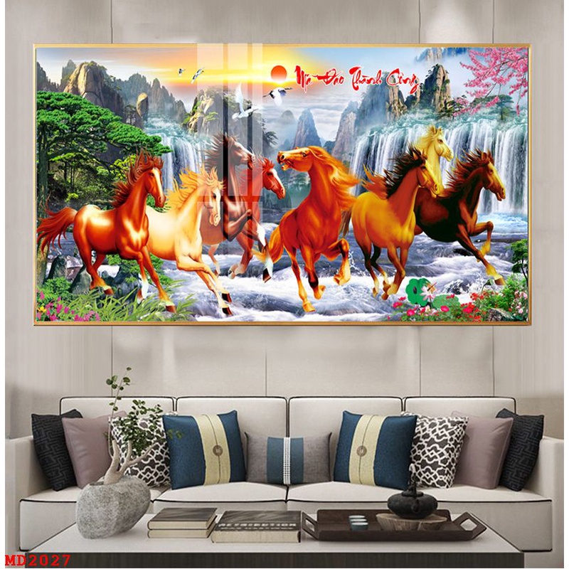 Tranh Tráng Gương Pha Lê Treo Tường Hiện Đại _ Tranh Mã Đáo Thành Công.