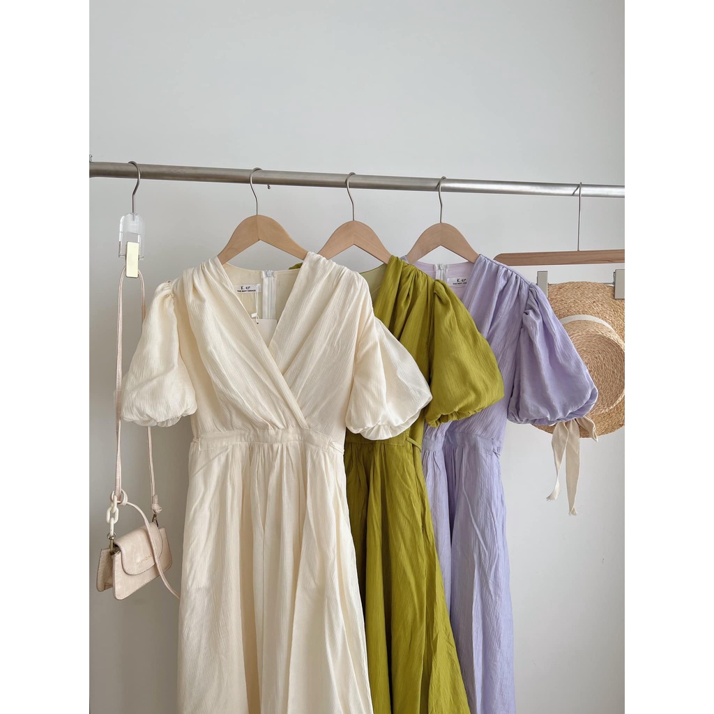 Đầm - váy tơ nhăn 3 màu cổ V