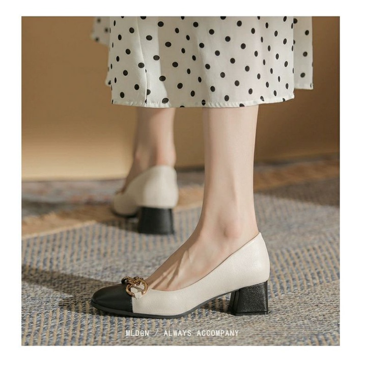 Giày công sở gót vuông vá mũi màu siêu đẹp da mềm gót vuông dễ đi