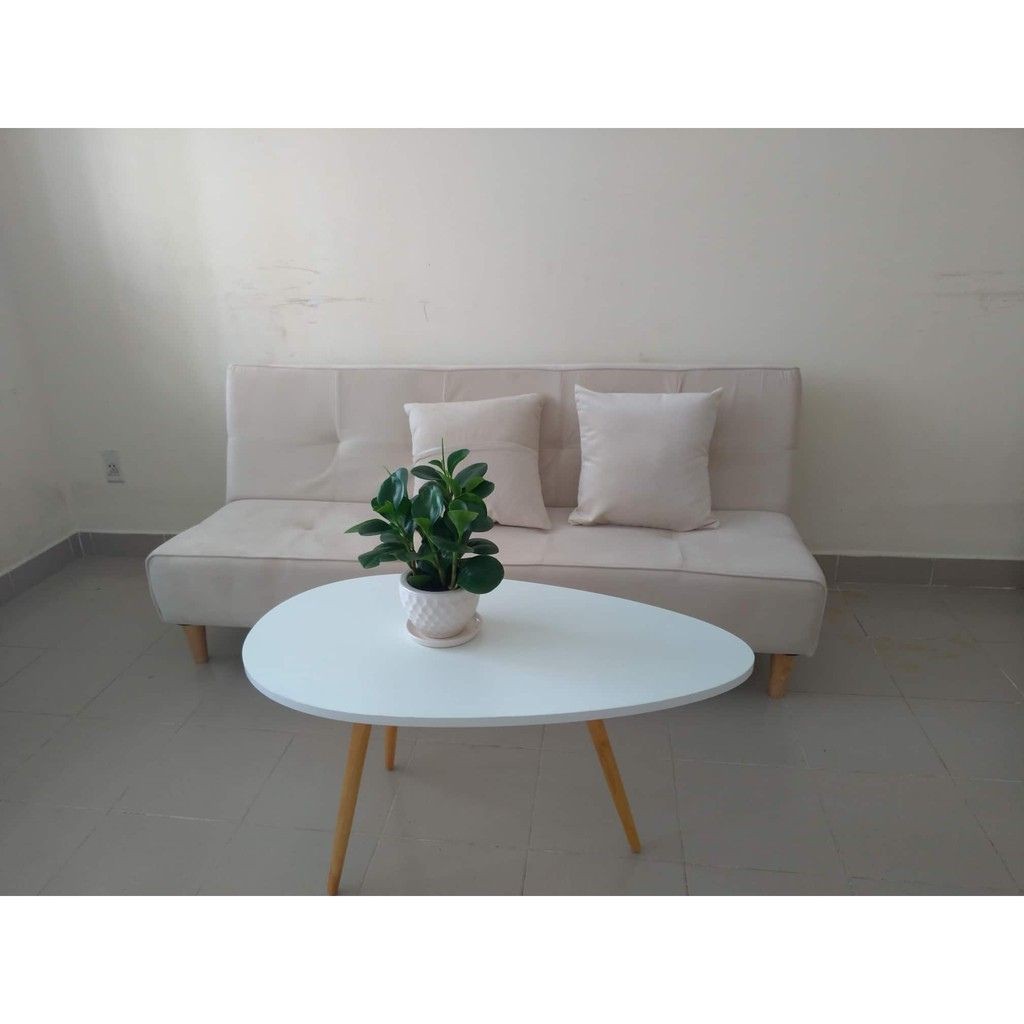 Bàn trà hình trứng chân gỗ sồi tự nhiên, trang trí derco phong cách hiện đại- Havaco