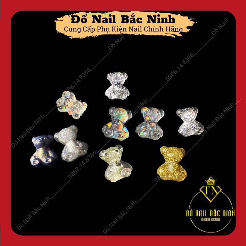 Charm Gấu Nail Thủy Tinh Trong Suốt Đính Móng Cực Xinh