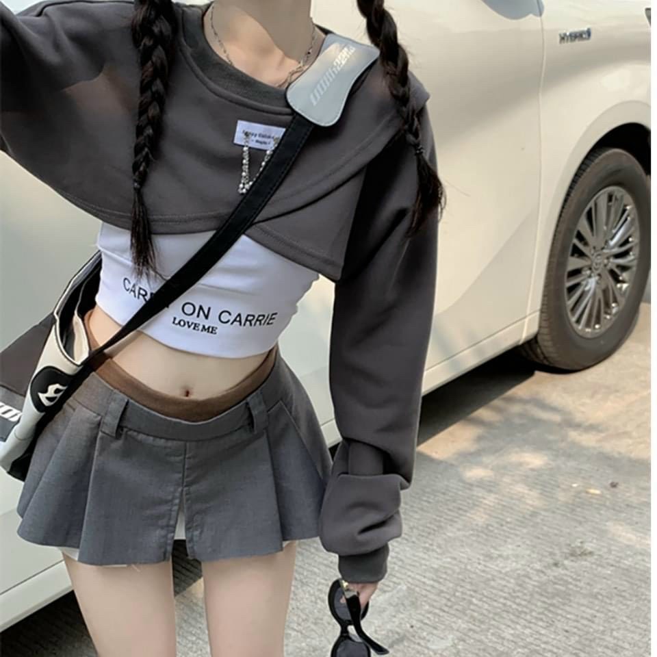 Set áo Phối Xích,Set áo kiểu croptop tay dài,LY STORE