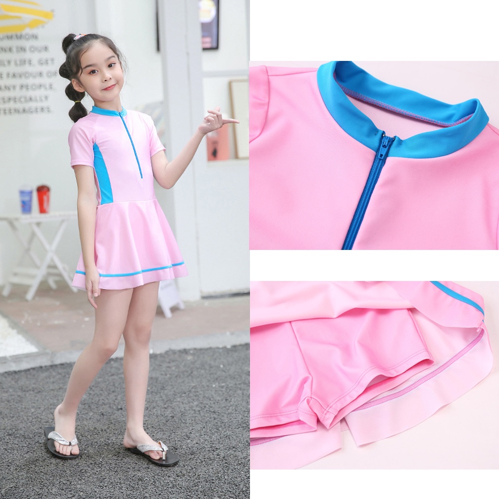 Bộ Đồ Bơi Ngắn Tay Màu Hồng Xinh Xắn Size M-4XL Cho Nữ