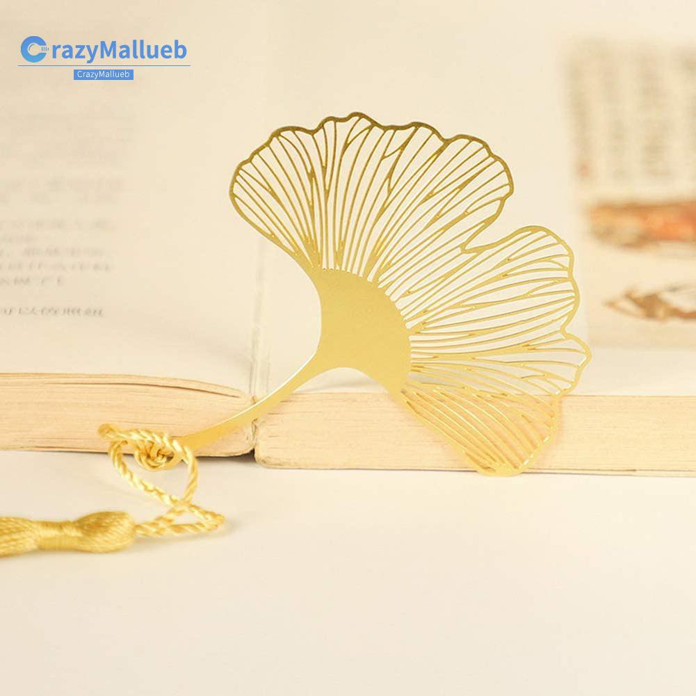 Crazymallueb❤Retro Metal Bookmark Brass Gingko Maple Leaf Pattern Tassel Book Markers❤New