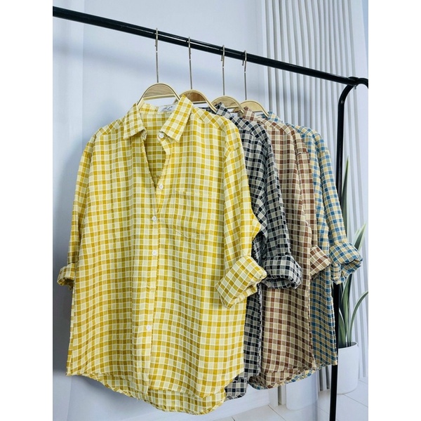 Áo Sơ Mi Nữ Tay Dài Hoạ Tiết Caro Và Chấm Bi Cao Cấp 4 Size Hàng VNXK