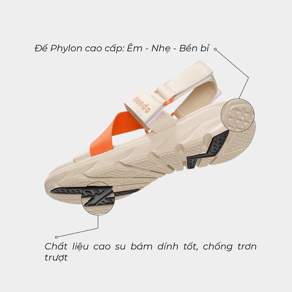 Giày Sandals Nam Nữ Shondo F6 Ombre Sport Đế Be Phối Quai Cam F6S2580
