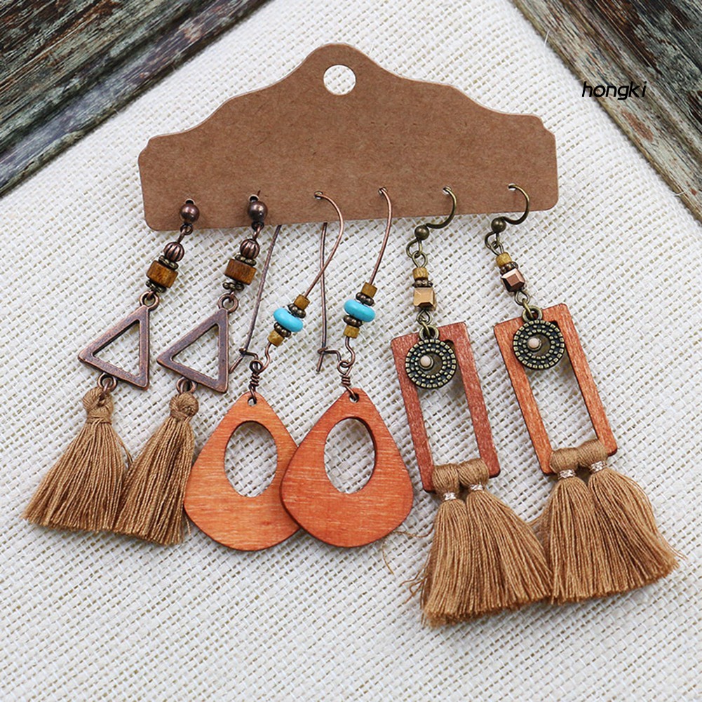 Set 3 đôi hoa tai phong cách Bohemian thiết kế nghệ thuật cho nữ