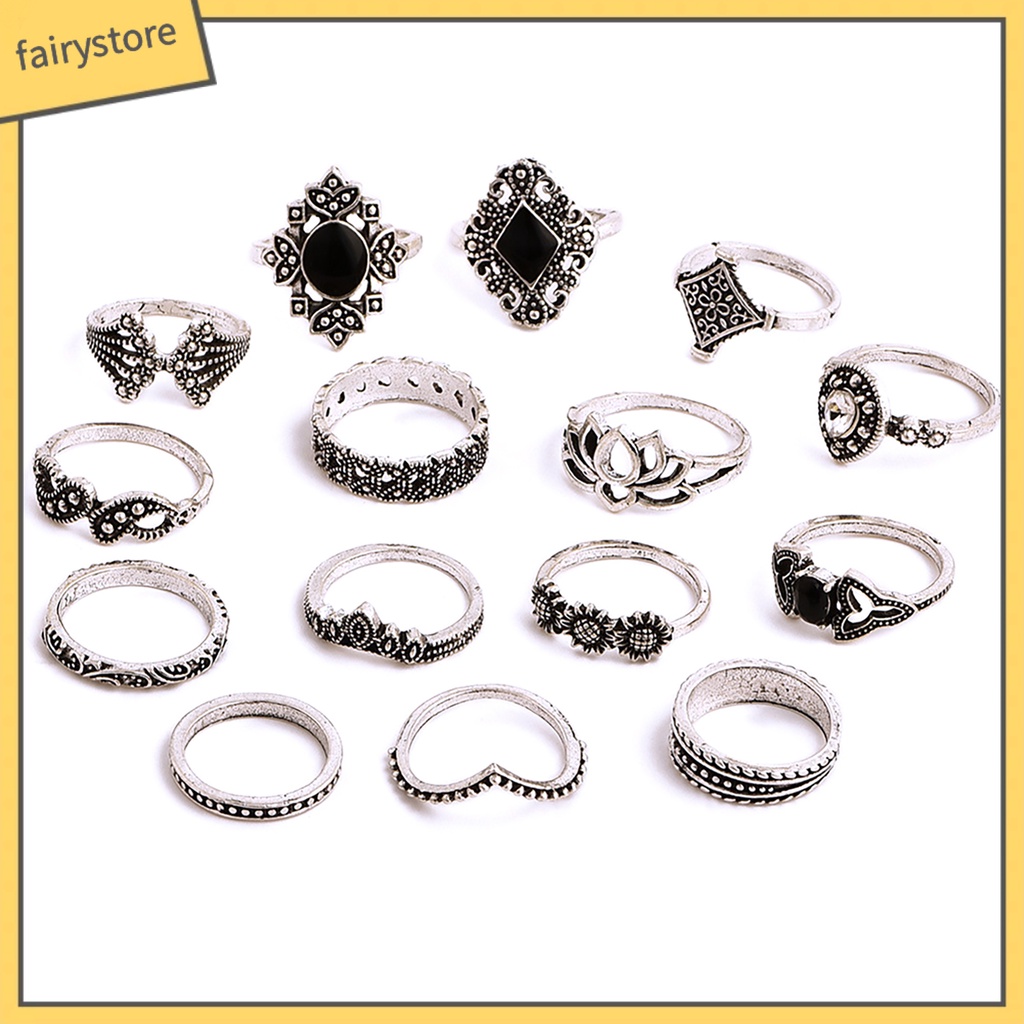 Set 15 nhẫn đeo khớp ngón tay đính đá thời trang cho nữ