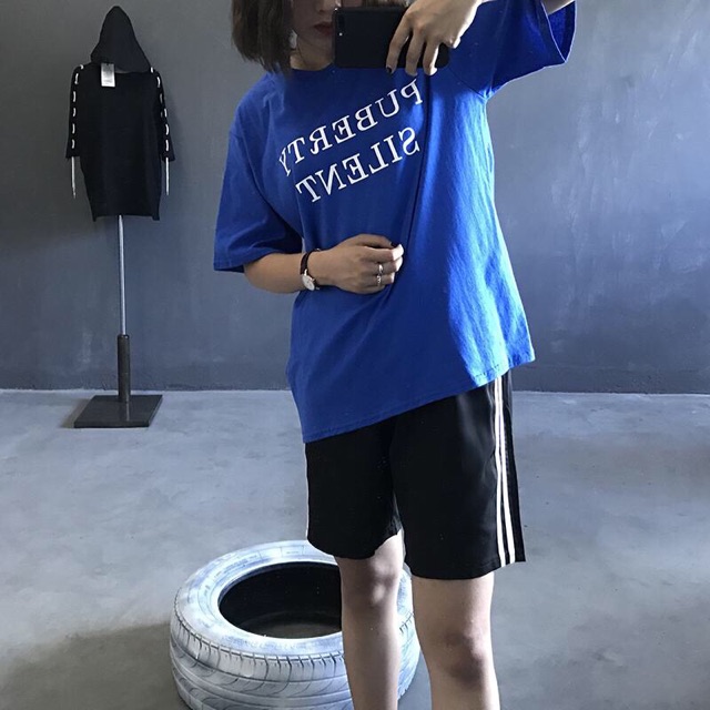 Áo thun có cổ tay lỡ form rộng in chữ