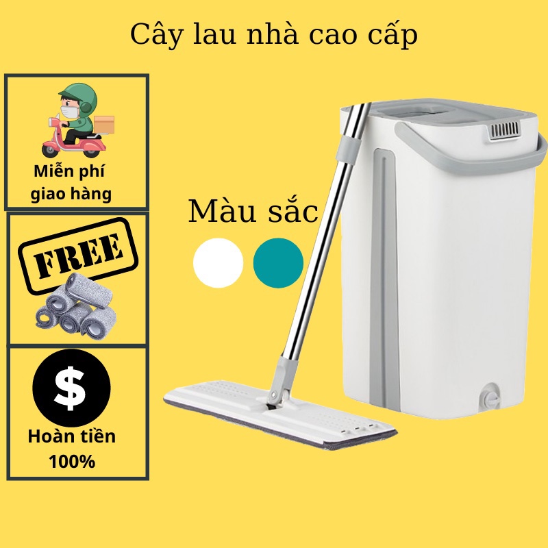 Bộ Lau Nhà Tự Vắt Pulito- Chổi Lau Nhà Thông Minh Cán Dài Đầu Xoay 360 Kèm Thùng Vắt 2 Ngăn Và Bông Lau BLN-R3