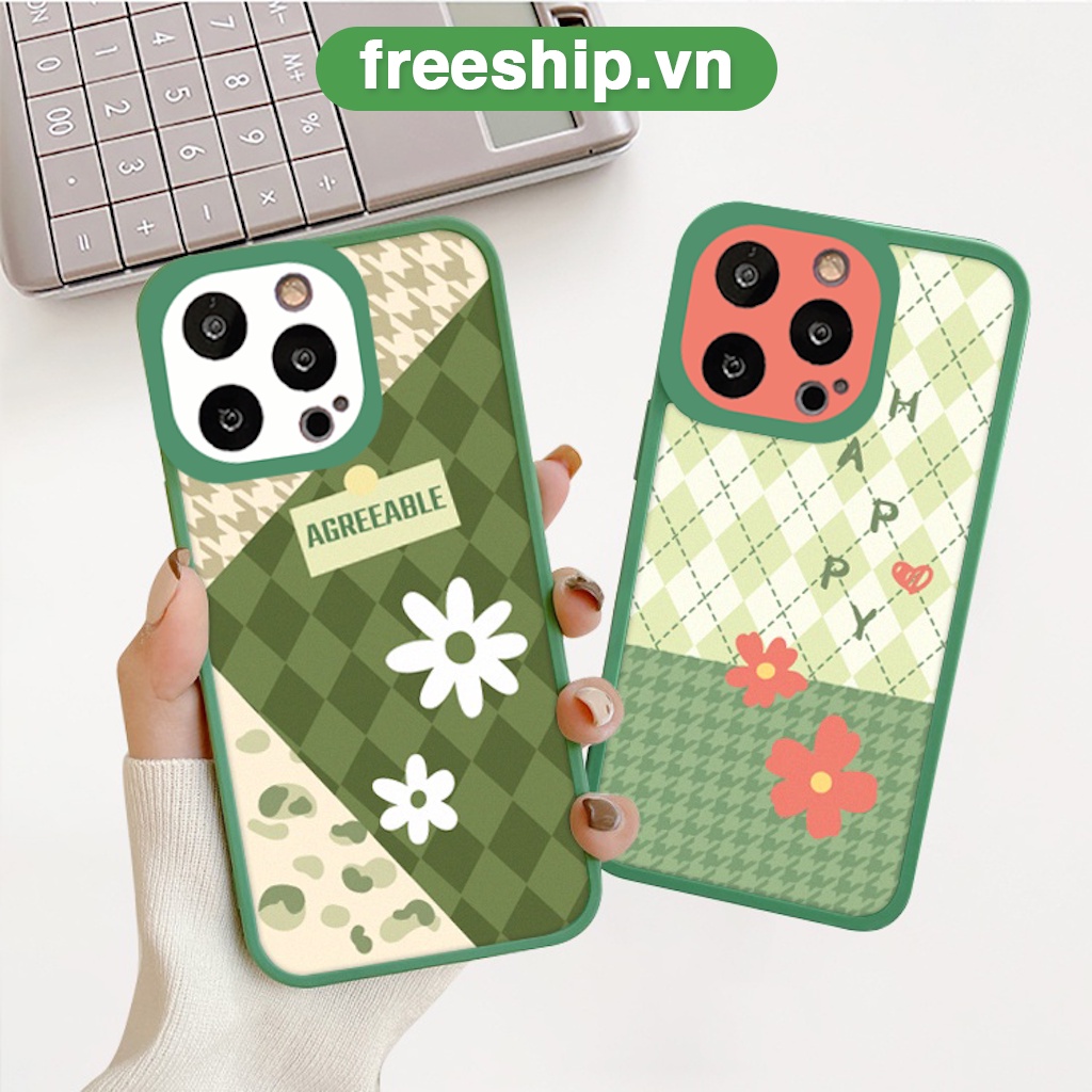 Ốp lưng iphone cạnh vuông lỗ camera hoa green 6s/6splus/7/7plus/8/8plus/x/xr/xs/11/12/13/pro/max/plus/promax