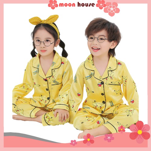 Bộ đồ ngủ cho bé trai bé gái mặc đều xinh, Đồ bộ Pijama in hình cute cho bé từ 9-28kg Moon House