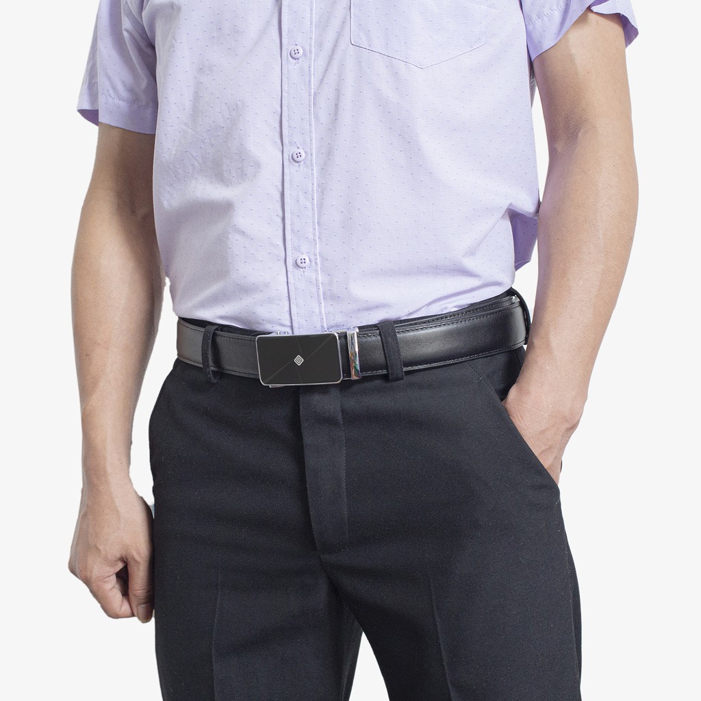 Thắt lưng nam da bò cao cấp-3 lớp-màu đen-khóa tự động nhiều mặt L104-DA THẬT-BH 24 tháng