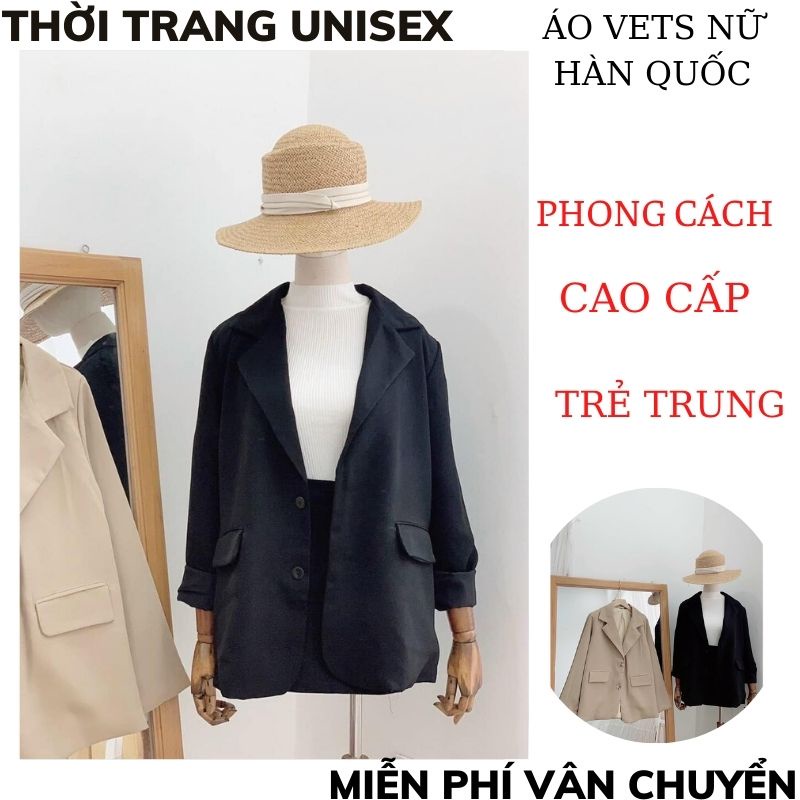 Áo khoác vest blazer nữ phong cách hàn quốc 2 túi dán chất cao cấp- màu đen blazer nữ tay dài trơn cho nữ | WebRaoVat - webraovat.net.vn