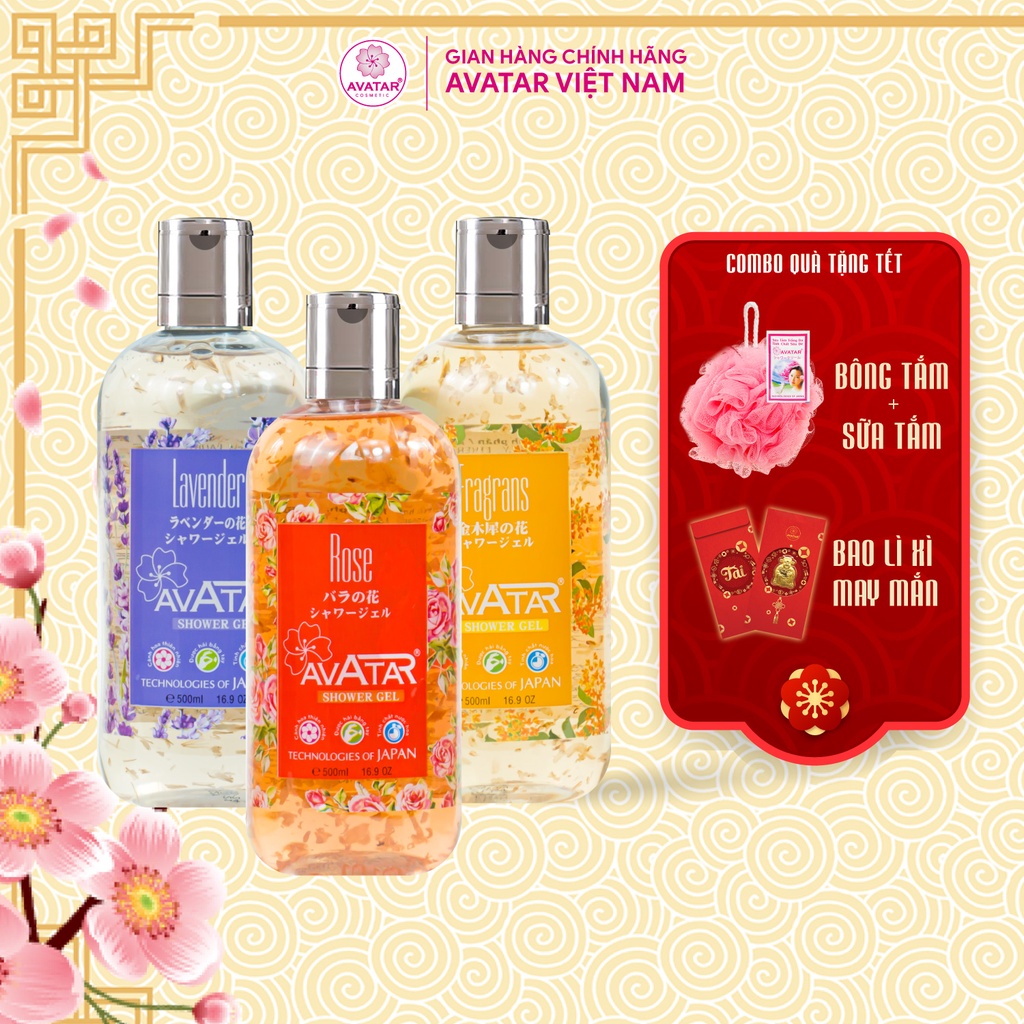 Sữa Tắm Nước Hoa Nhật Bản Avatar Cánh Hoa Thật Lavender - Hoa Hồng - Mộc Quế Giúp Dưỡng DaTrắng Mịn, Chống Lão Hóa500ml