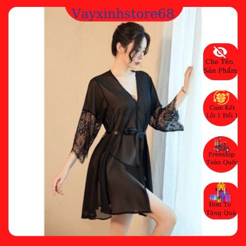 Hàng Cao Cấp - Áo choàng ngủ xuyên thấu tay dài ren hoa quyến rũ gợi cảm 5224 !