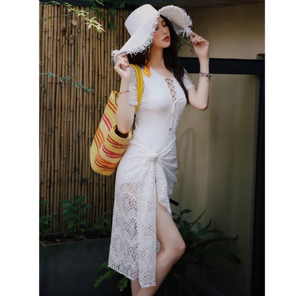 BỘ ĐỒ BƠI MỘT MẢNH BKINI NỮ PHỐI REN SEXY KÈM KHĂN CHOÀNG
