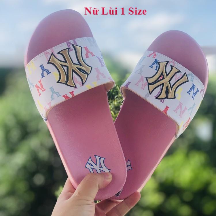 Dép unisex 𝐌𝐋𝐁 𝗡𝗬 ❤️FREESHIP + Hộp❤️ dép mlb bóng chày quai ngang thể thao nữ Thêu NY-NY nỗi màu hồng