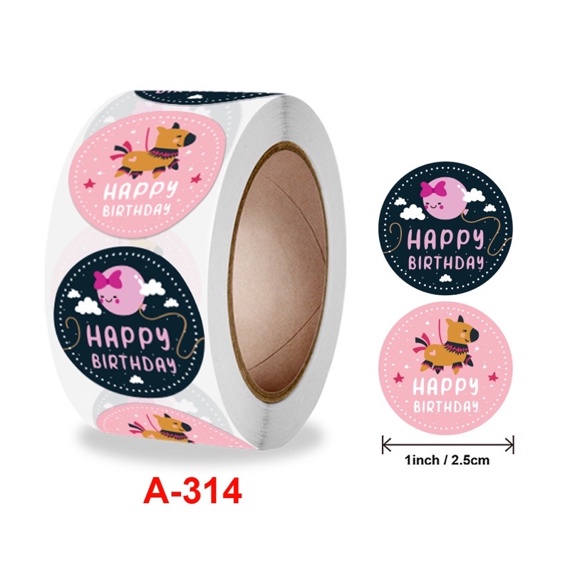 Set 100 tem dán/ nhãn dán Happy Birthday size 2.5 cm