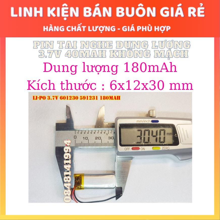 Pin Li-Po 3.7V 180mAh 601230 591231 (Lithium Polymer) cho tai nghe Bluetooth, loa Bluetooth, định vị GPS, máy nghe nhạc