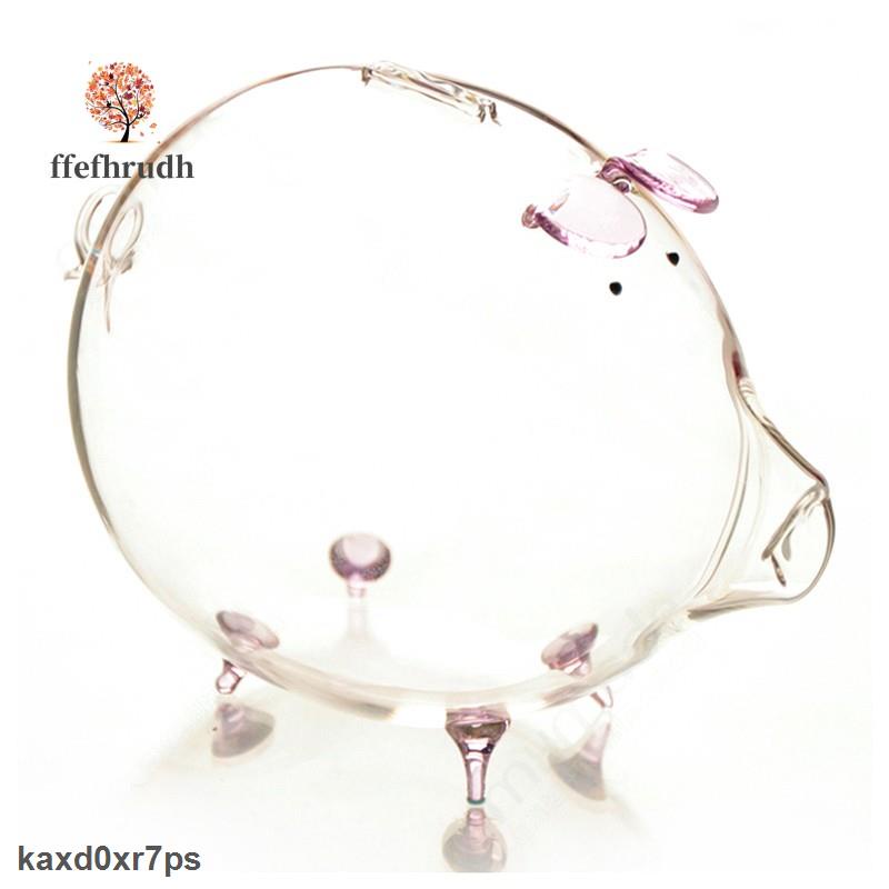 FREE SHIP Ống Heo Tiết Kiệm Bằng Thủy Tinh Màu Hồng Trong Suốt