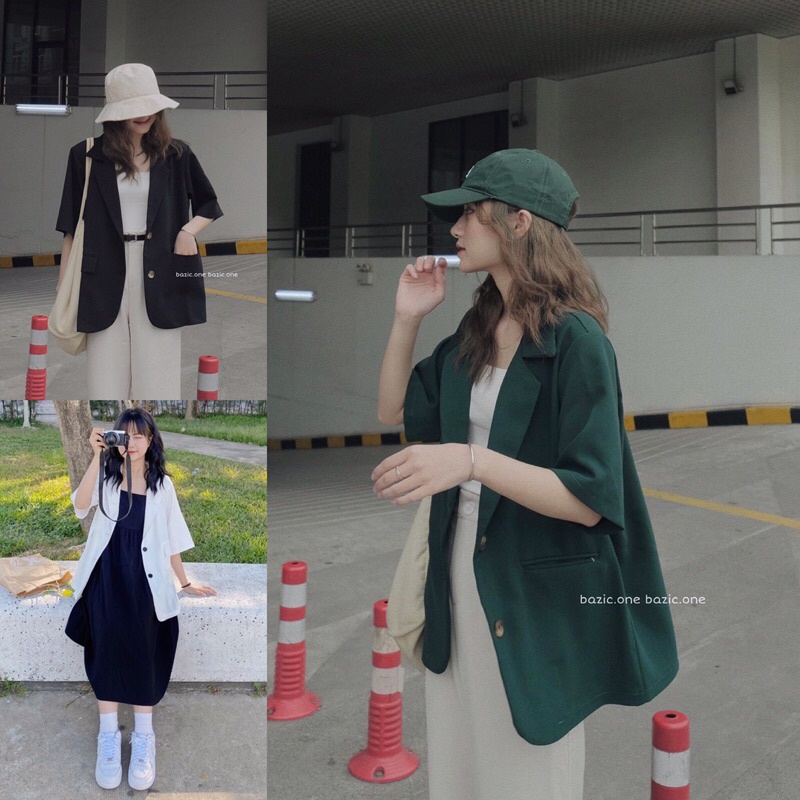 Áo blazer cộc tay túi nắp dáng rộng 4 màu Pea Store