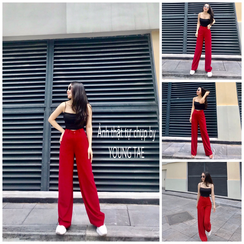 Quần suông nữ culottes basic cạp cao ống rộng chất đẹp không nhăn nhàu