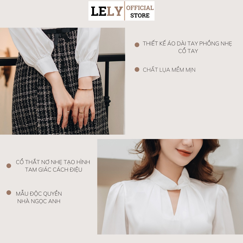 Áo sơ mi nữ Lely Fashion sơmi kiểu dài tay vải cao cấp thời trang công sở màu trắng đi học cổ nơ khoét lụa đẹp A547