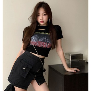 QKOOLE  Áo Thun Nữ Ngắn Tay In Chữ Thời Trang Hàn Quốc