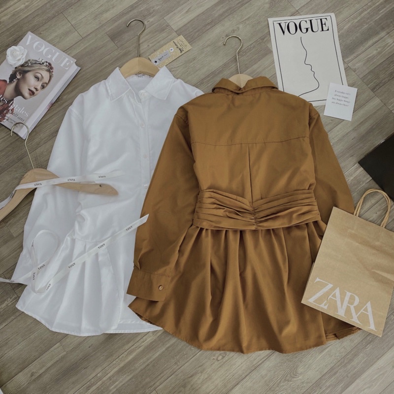 [FREESHIP - HÀNG LOẠI 1] ÁO SƠ MI GIẢ VÁY DÚM EO 2 MÀU SIÊU XINH