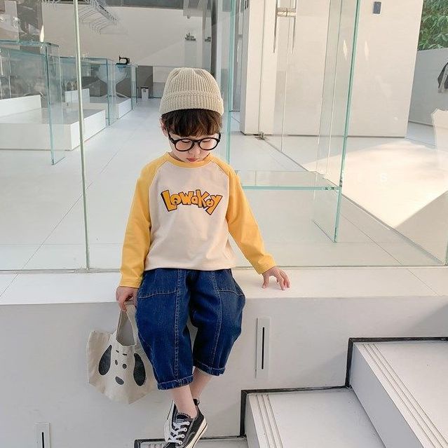 Áo Thun Dài Tay Phối Màu Tương Phản Thời Trang Cho Bé Trai