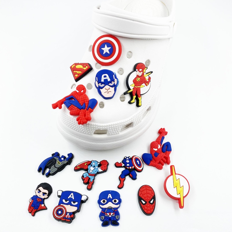 Jibbitz Phụ Kiện Khóa Cài Hình Hoa Hoạt Hình Marvel Trang Trí Giày Crocs Siêu Anh Hùng