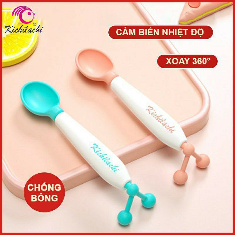 Thìa cảm ứng nhiệt chống đổ cán xoay 360 độ - Kichilachi (Công nghệ Japan)