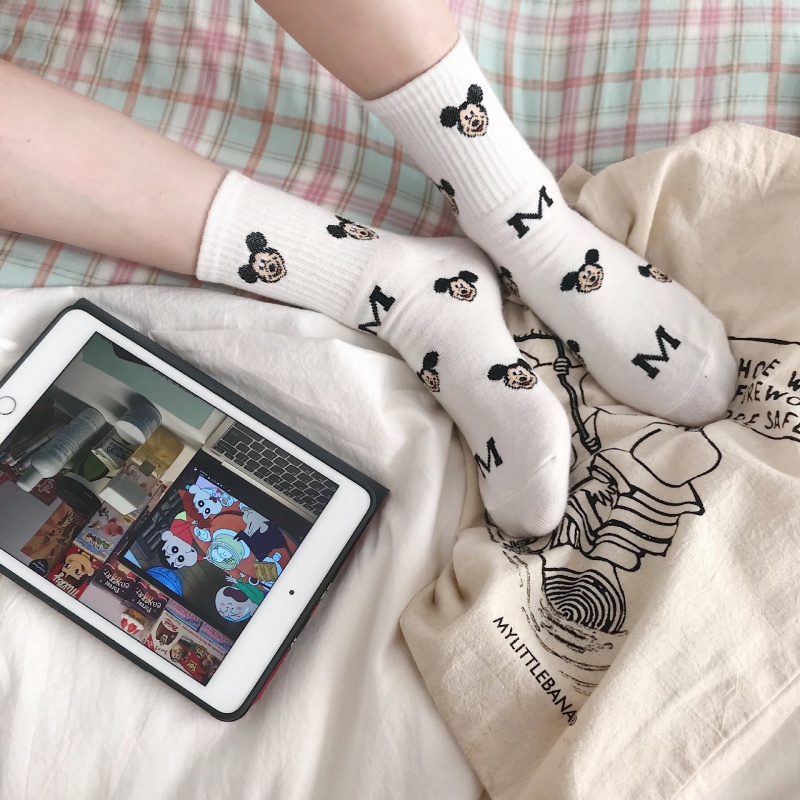 Vớ Thể Thao Cổ Vừa In Họa Tiết Hoạt Hình Mickey Donald Phong Cách Preppy Nhật Bản