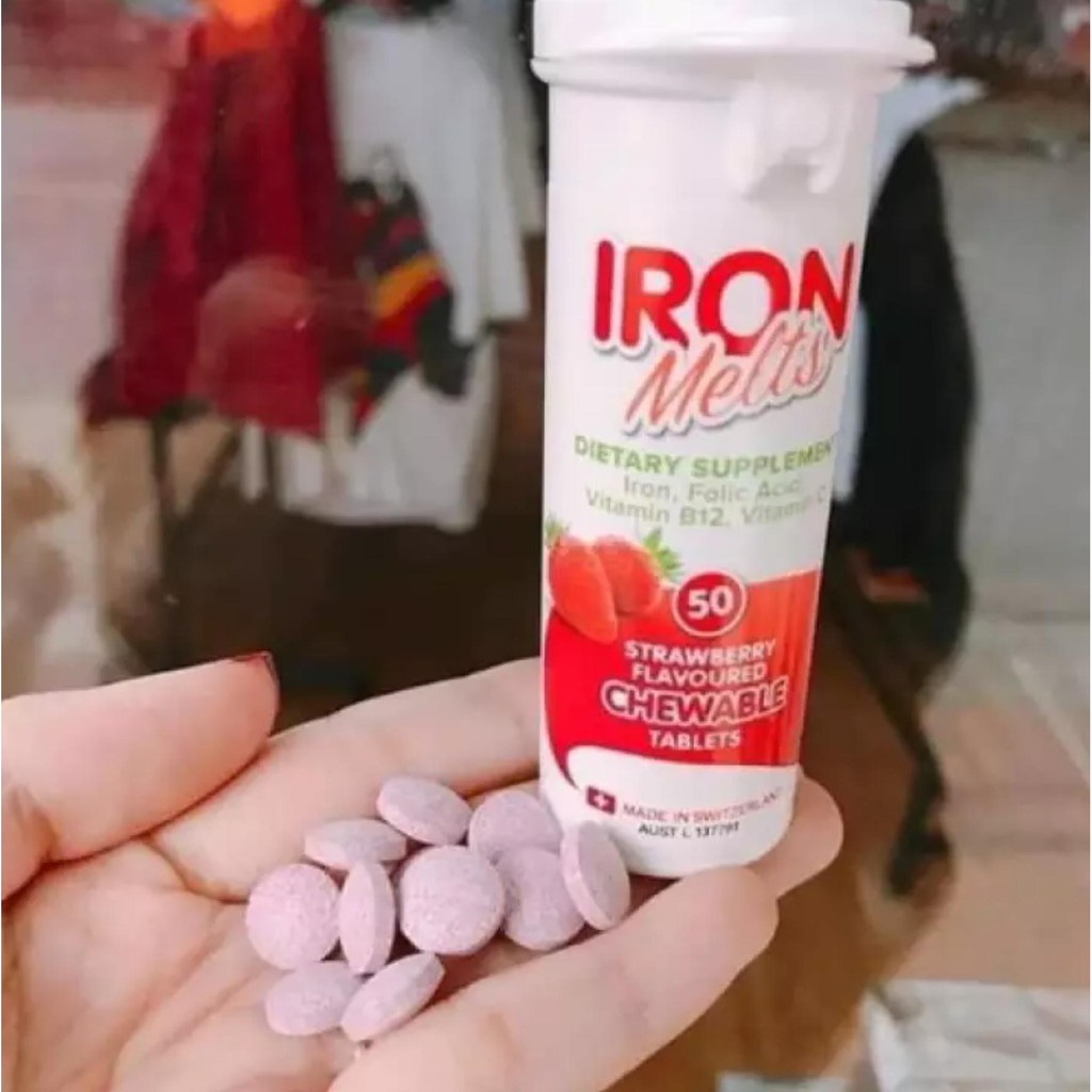 Viên sắt ngậm Iron Melts vị dâu 50 viên Úc