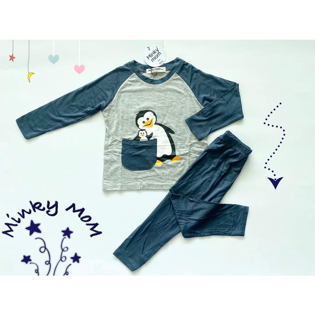Bộ Thu Đông Thun Lạnh Dài Tay Chim Cánh Cụt Bé Trai Bé Gái Size 8-18kg 💖 Bộ Minky Mom Dài Tay giữ ấm tốt cho bé