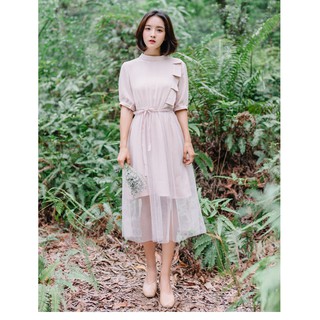 Đầm hồng phối ren
