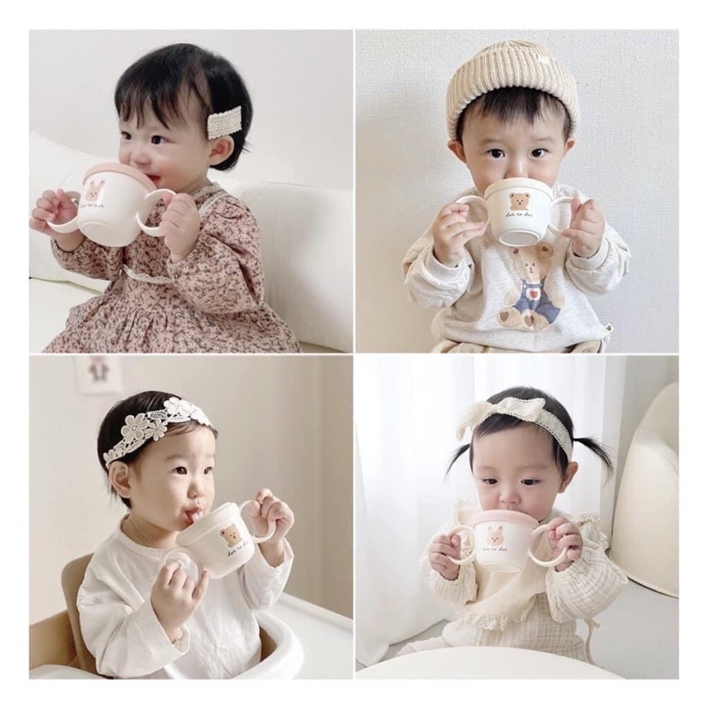 Cốc hút nước cầm tay cho bé phong cách Hàn Quốc cực xinh
