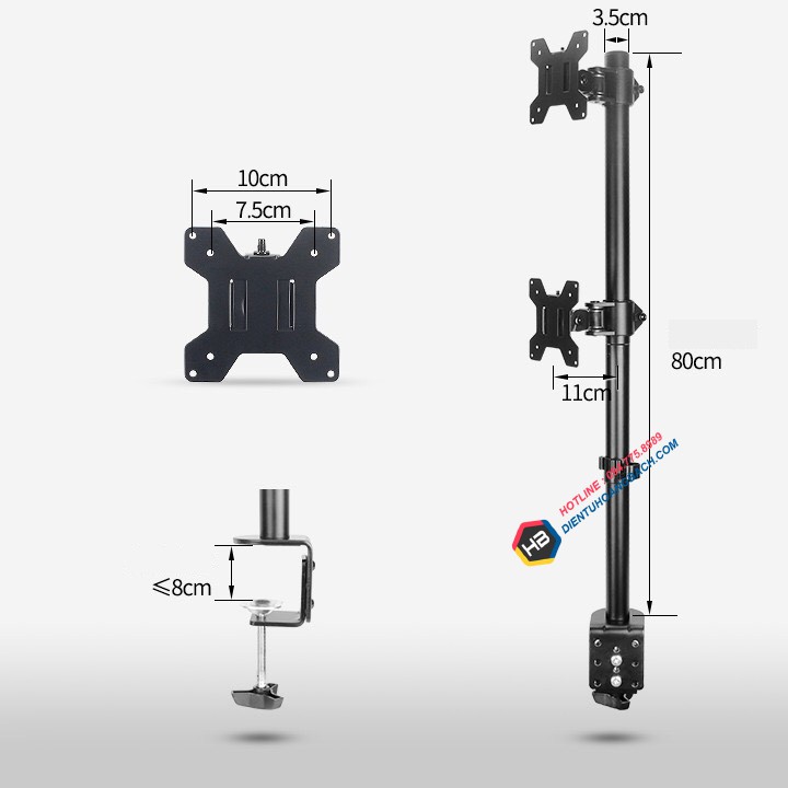 M063 / Giá Treo Hai Màn Hình Kẹp Bàn 17 – 27 Inch ErgoTek E63 Tay Treo Hai Màn Hình Máy Tính Xếp Màn Trên / Dưới