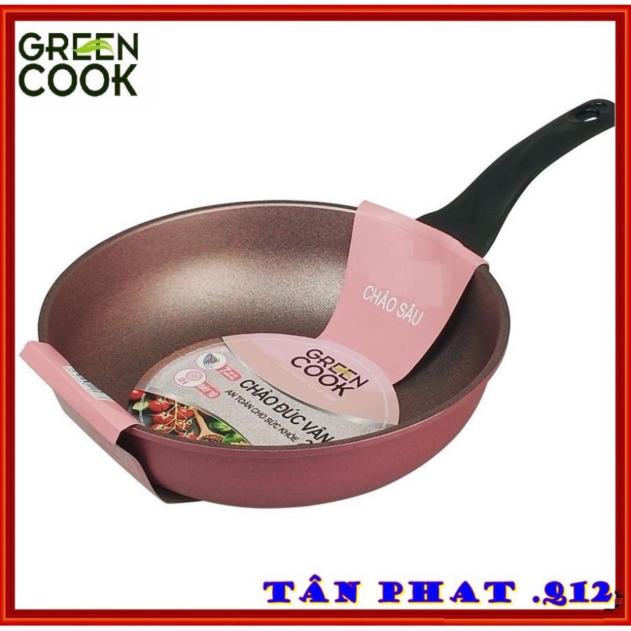 [ĐỦ SIZE] CHẢO ĐÚC VÂN ĐÁ ĐÁY TỪ chống dính 7 lớp GREENCOOK (màu hồng siêu xinh)