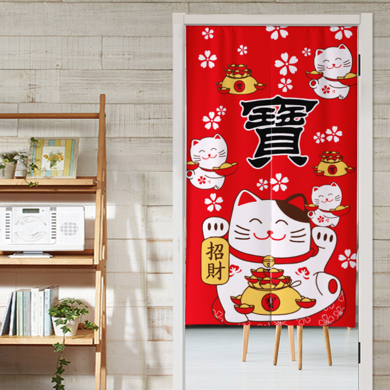 Rèm Cửa Ngắn In Hình Mèo May Mắn