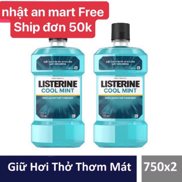 Bộ 2 Chai Nước Súc Miệng Diệt Khuẩn Giữ Hơi Thở Thơm Mát Listerine Coolmint 750Ml